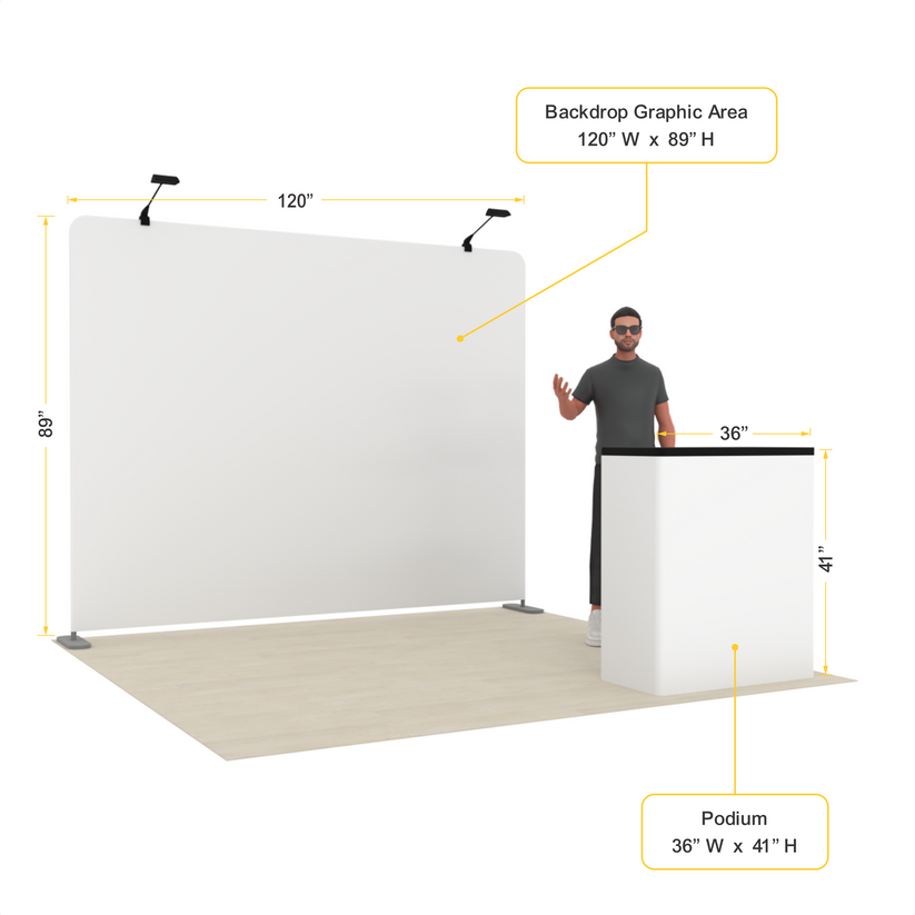 10ft Straight Tension Fabric Trade Show Booth Kit with Podium – TensionMax™