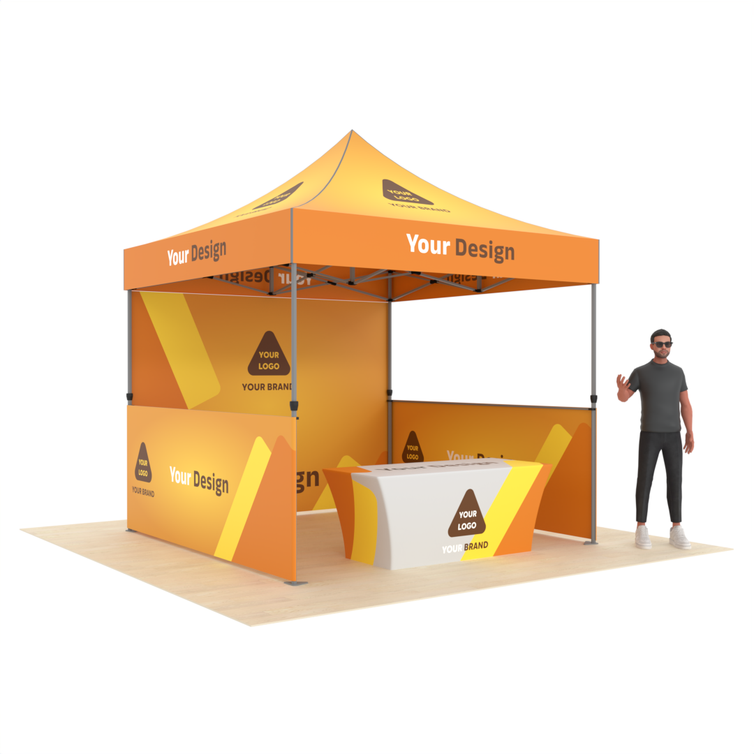 Custom Event Tent with Printed Canopy Design, 3 Walls & Table Cover