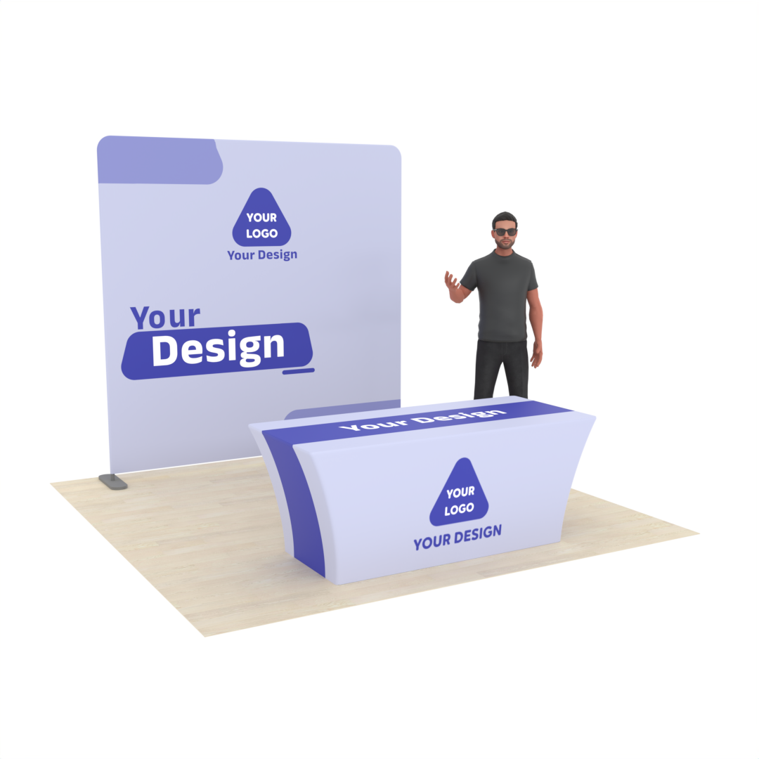 8ft Straight TensionMax™ Booth with Custom Table Cover