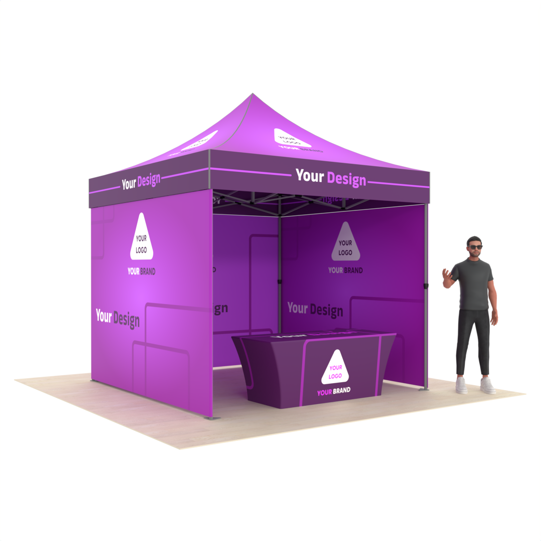 Popup Business Tent with Full-Color Printing on Canopy, 3 Walls & Table Cover