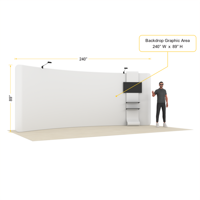 20ft Curved Tension Fabric Trade Show Display with TV Stand – TensionMax™