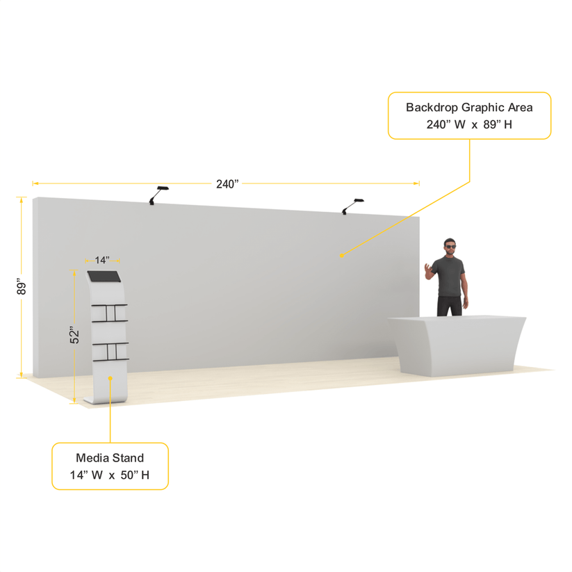 20ft Straight Pop-Up Trade Show Booth Kit with Cover Table & Media Stand – QuickPop™ Booth - ExpoPrint