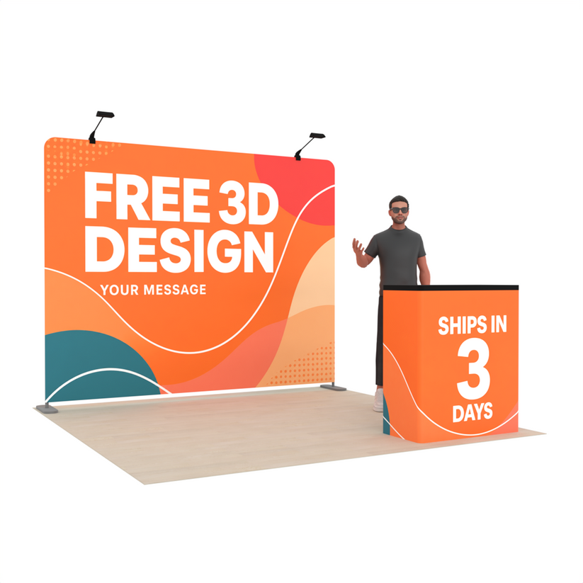 10ft Straight Tension Fabric Trade Show Booth Kit with Podium – TensionMax™