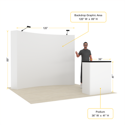 10ft Curved Pop-Up Trade Show Display with Customizable Podium – QuickPop™