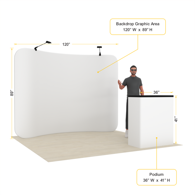 10ft Curved Tension Fabric Trade Show Display with Podium – TensionMax™