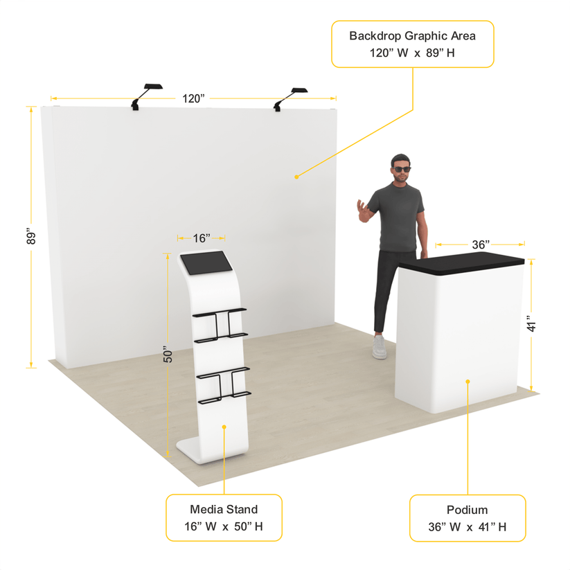 10ft QuickPop Straight + Podium + Media Stand - ExpoPrint