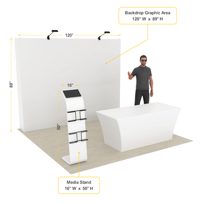 10ft QuickPop Straight + Table Covers + Media Stand - ExpoPrint