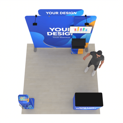 8ft TensionMax Straight + Podium + Media Stand + TV Stand + Header - ExpoPrint