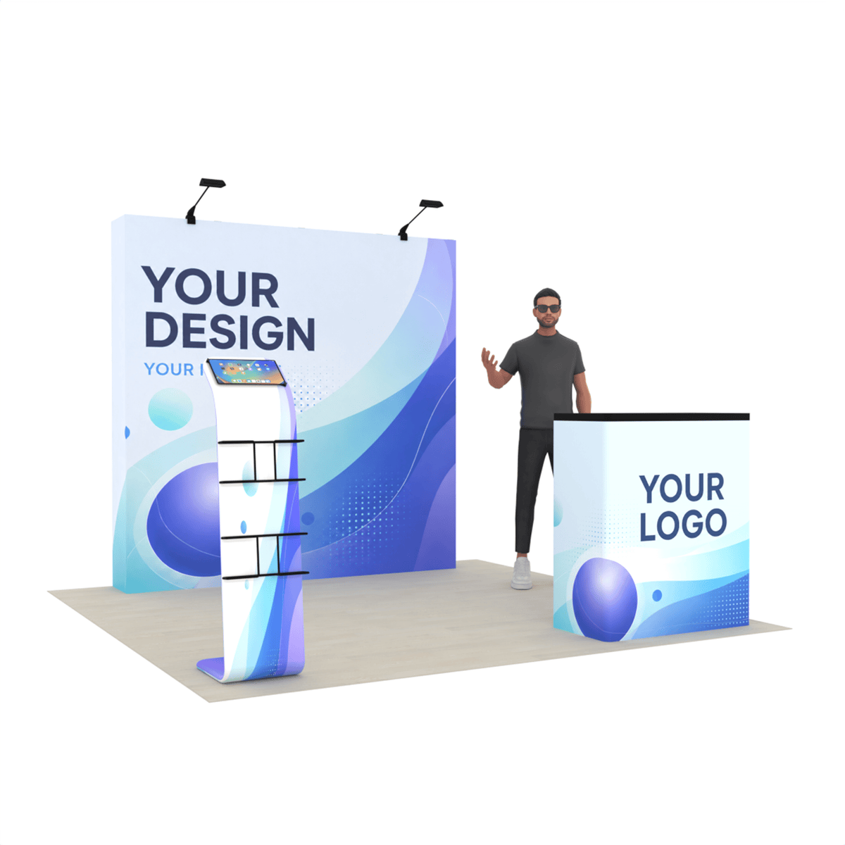 8ft QuickPop Straight + Podium + Media Stand - ExpoPrint