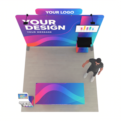 10ft TensionMax Straight + Table Covers + Media Stand + TV Stand + Header - ExpoPrint