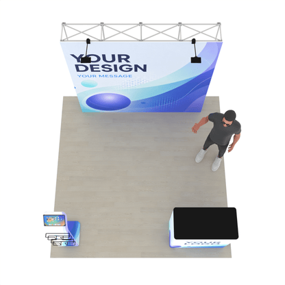 8ft QuickPop Straight + Podium + Media Stand - ExpoPrint
