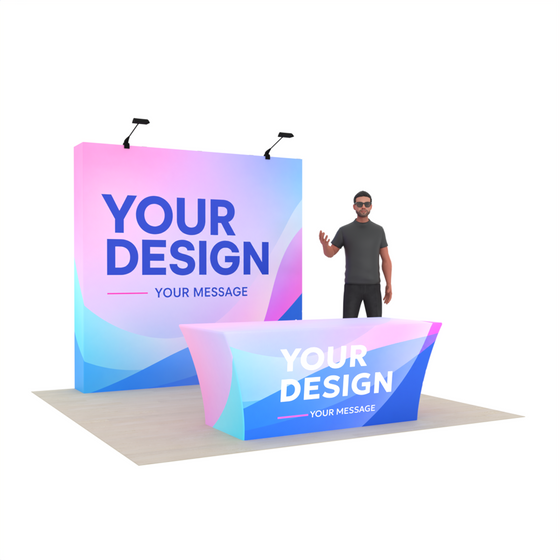 8ft Straight Pop-Up Trade Show Booth Kit with Table Cover – QuickPop™