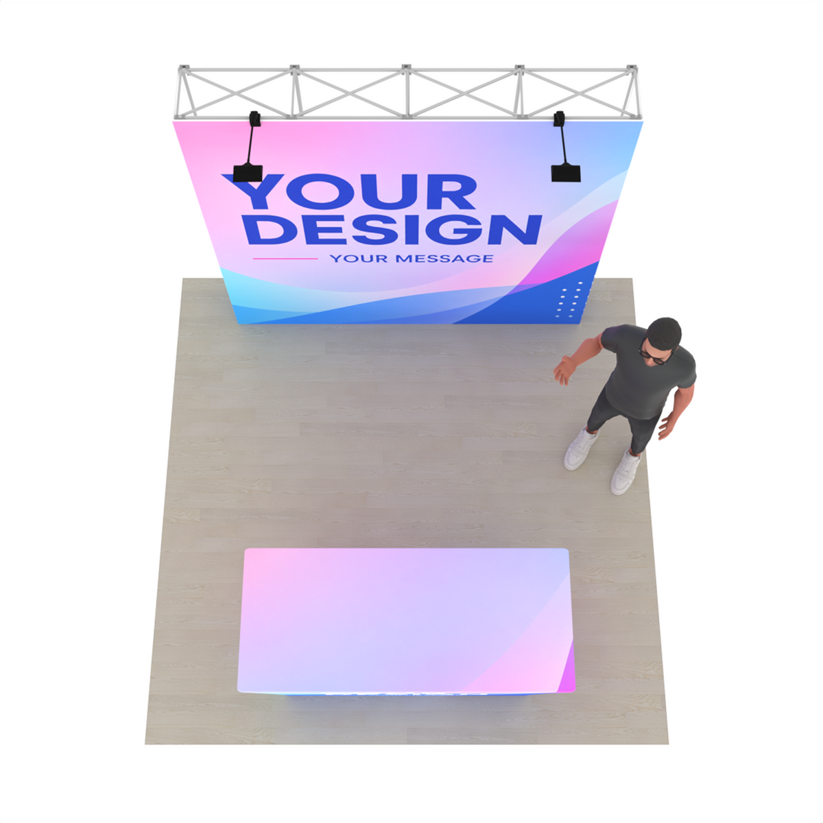 8ft Straight Pop-Up Trade Show Booth Kit with Table Cover – QuickPop™