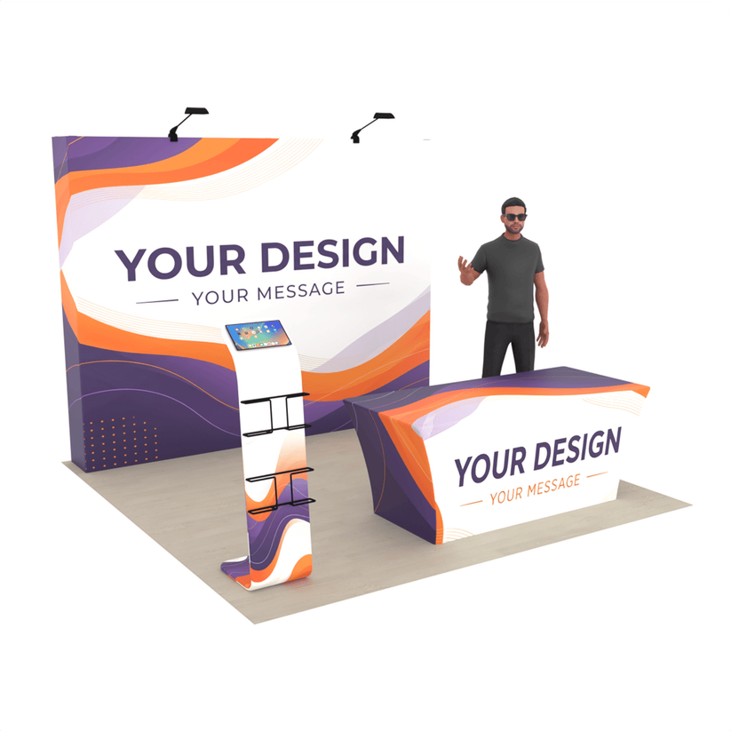 10ft QuickPop Straight + Table Covers + Media Stand - ExpoPrint