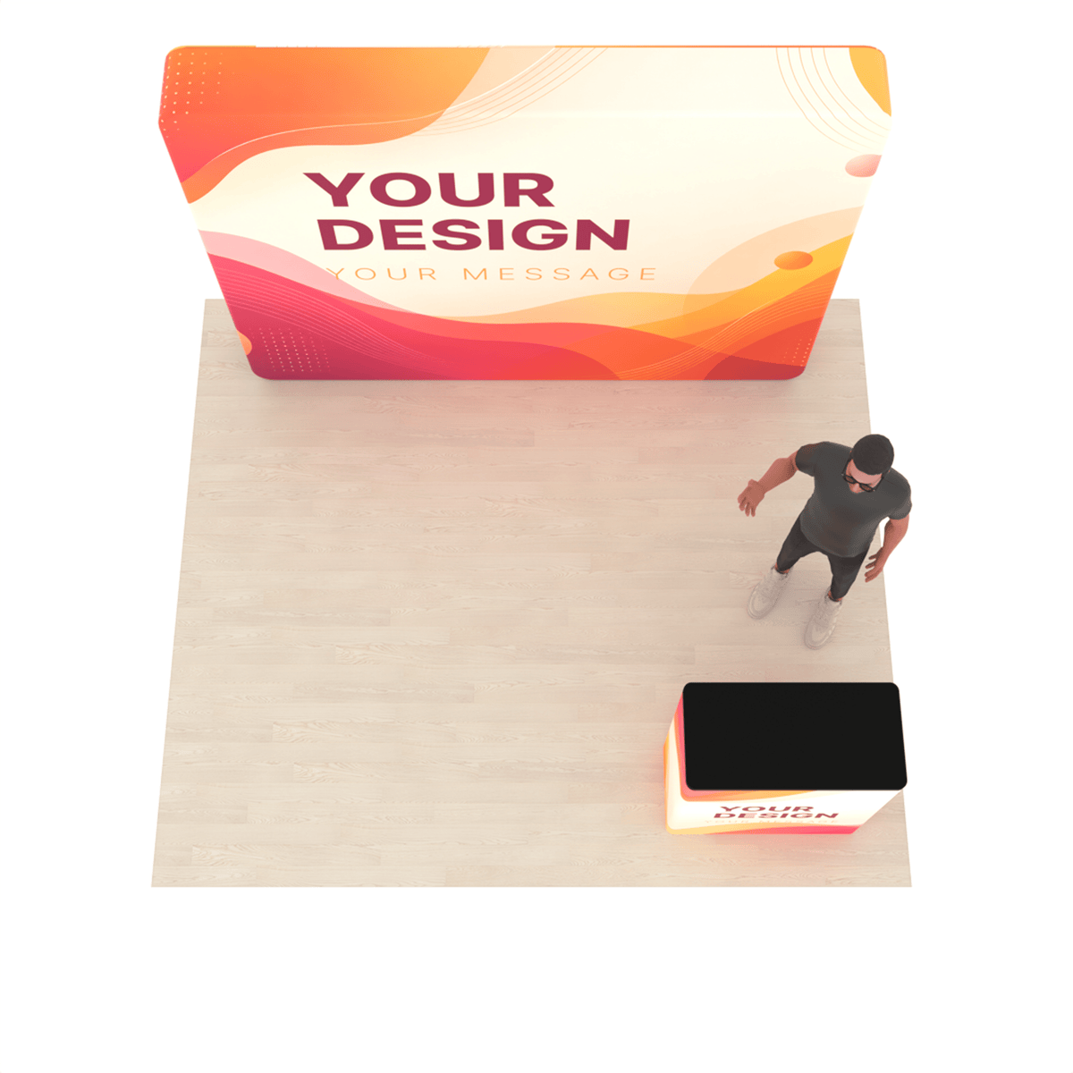 10ft LumiCube™ LED Backlit Fabric Trade Show Booth Display with Podium - ExpoPrint