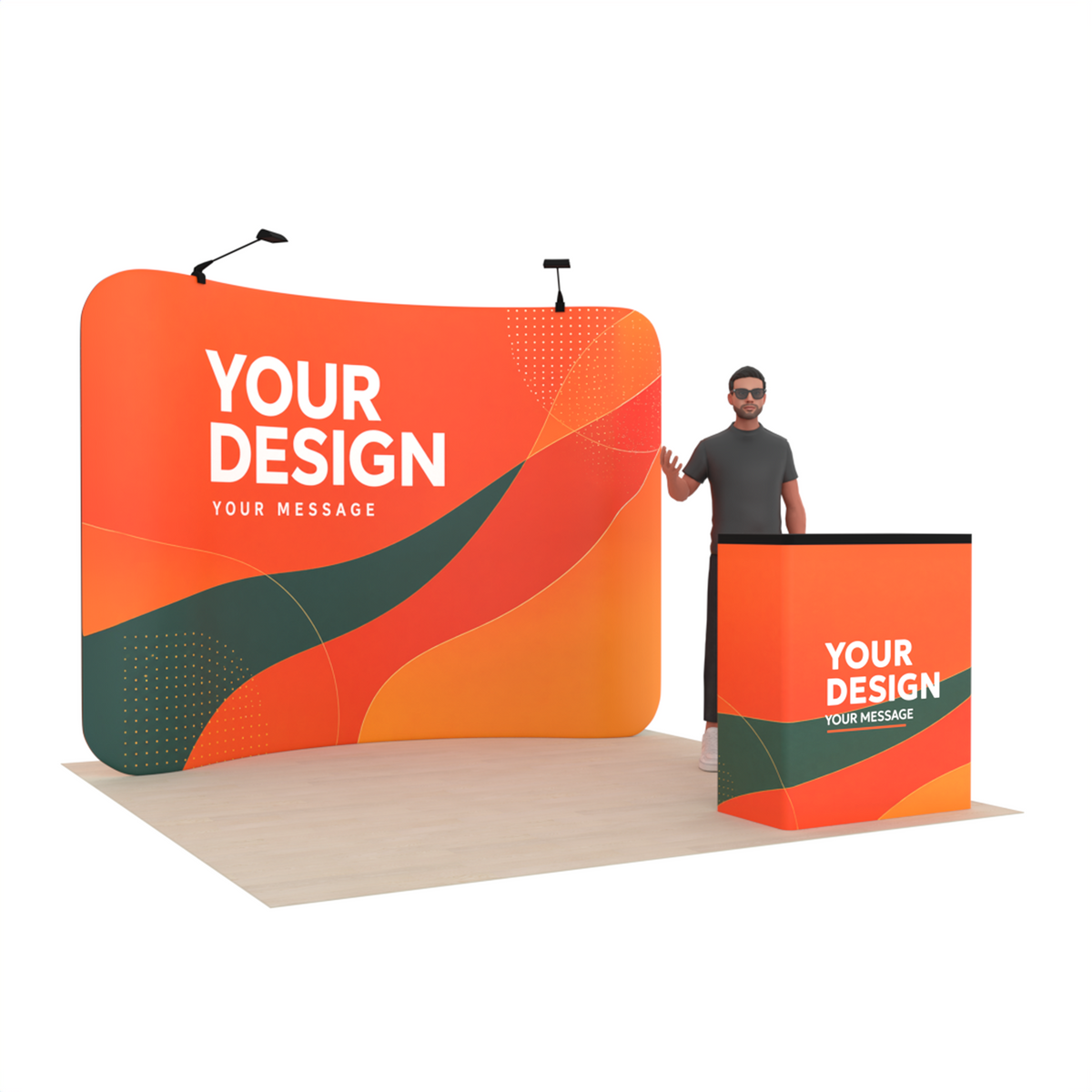 10ft Curved Tension Fabric Trade Show Display with Podium – TensionMax™