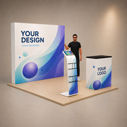 8ft QuickPop Straight + Podium + Media Stand