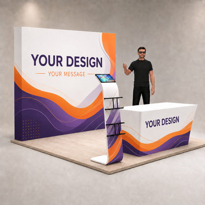 10ft QuickPop Straight + Table Covers + Media Stand