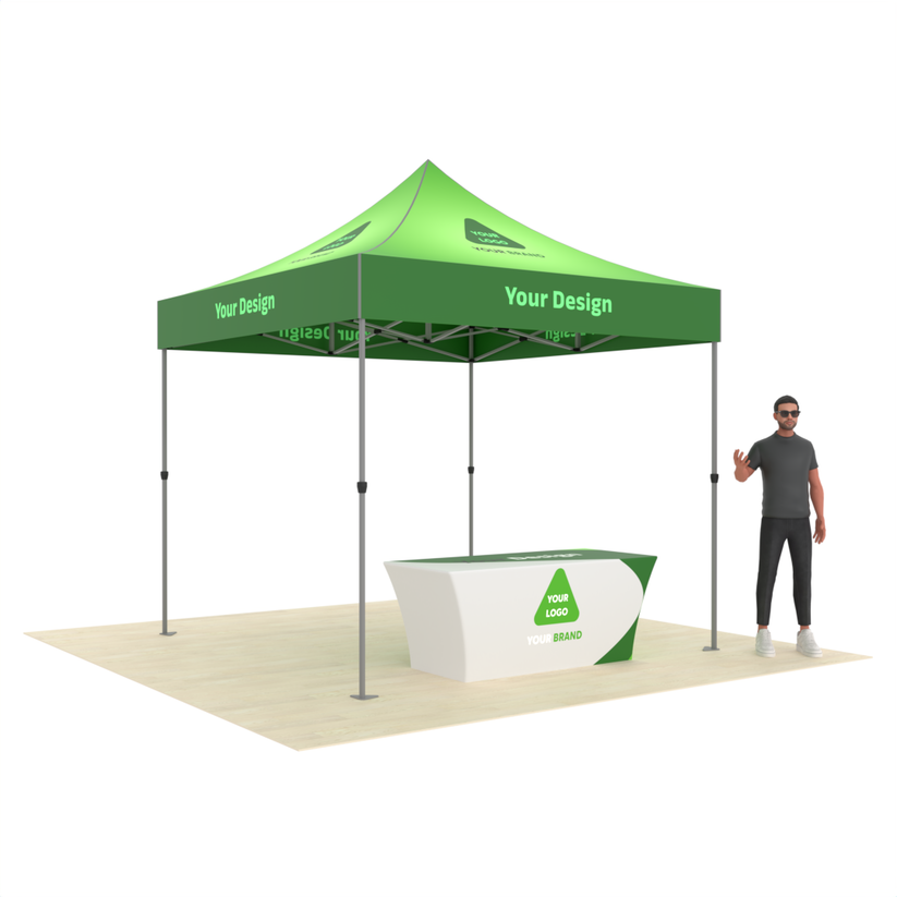 Commercial Vendor Popup Tent with Custom Canopy Design & Table Cover