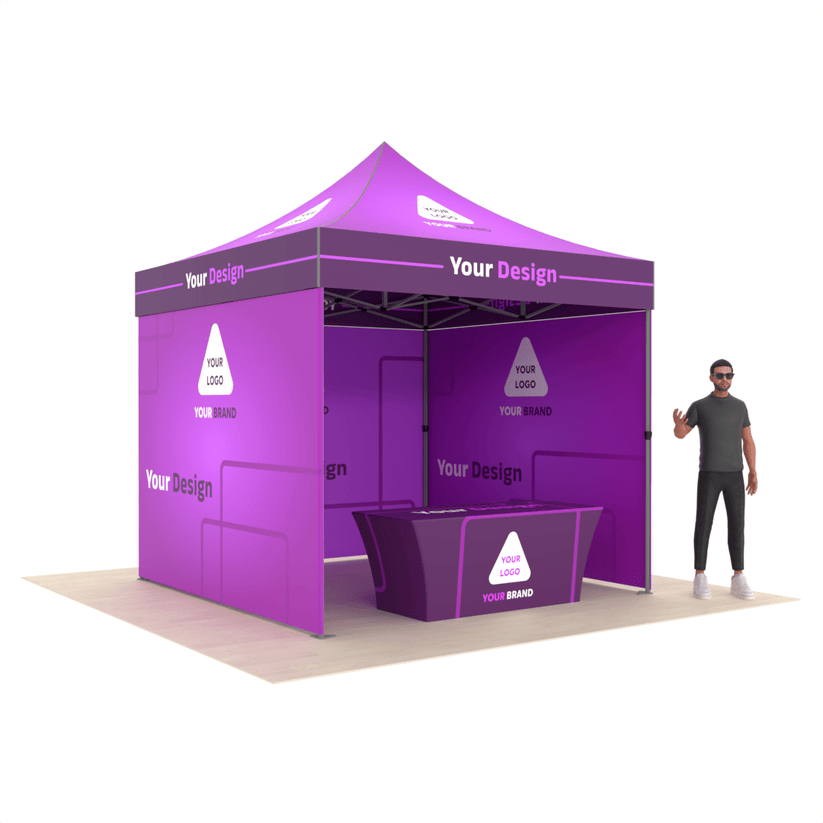 Tent with Full-Color Printing on Canopy, 3 Walls & Table Cover - ExpoPrint