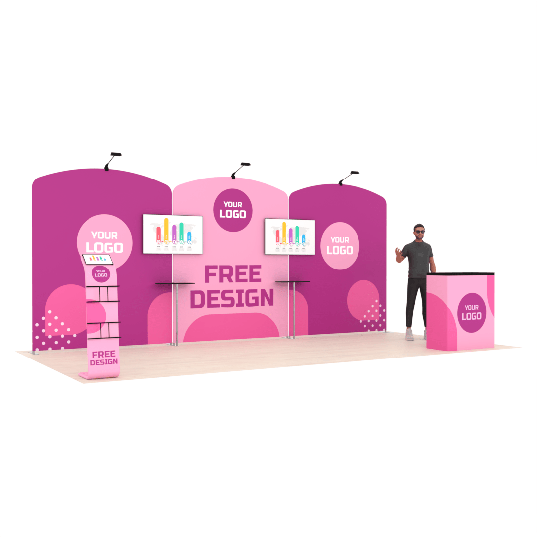 20ft PanelFusion™ 3-Panel Booth with 2 TV Mounts (3) - ExpoPrint