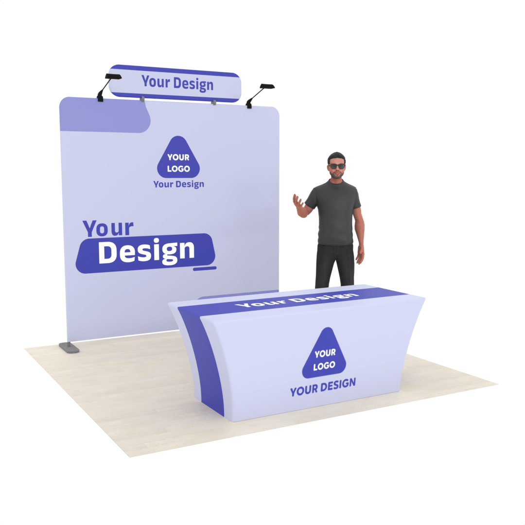 8ft Straight TensionMax™ Booth with Custom Table Cover - ExpoPrint