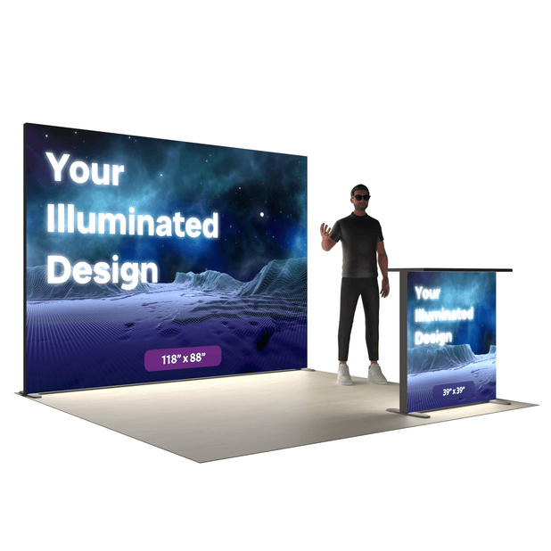 10ft Backlit SEG Lightbox Trade Show Booth with Illuminated Counter - ExpoPrint