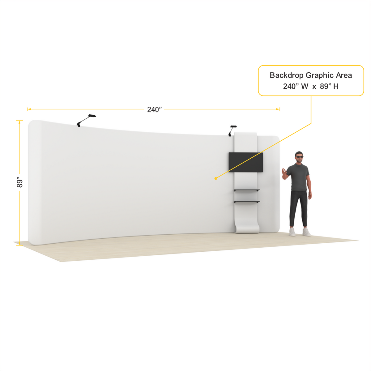 20ft Curved Tension Fabric Trade Show Display with TV Stand – TensionMax™