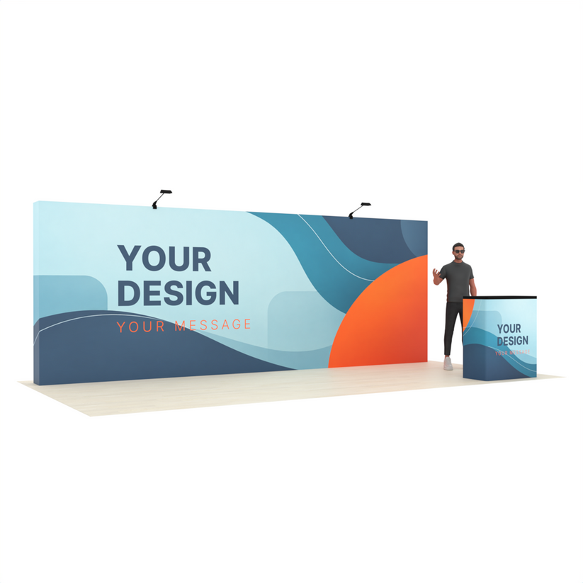 20ft Straight Pop-Up Trade Show Booth Kit with Podium – QuickPop™