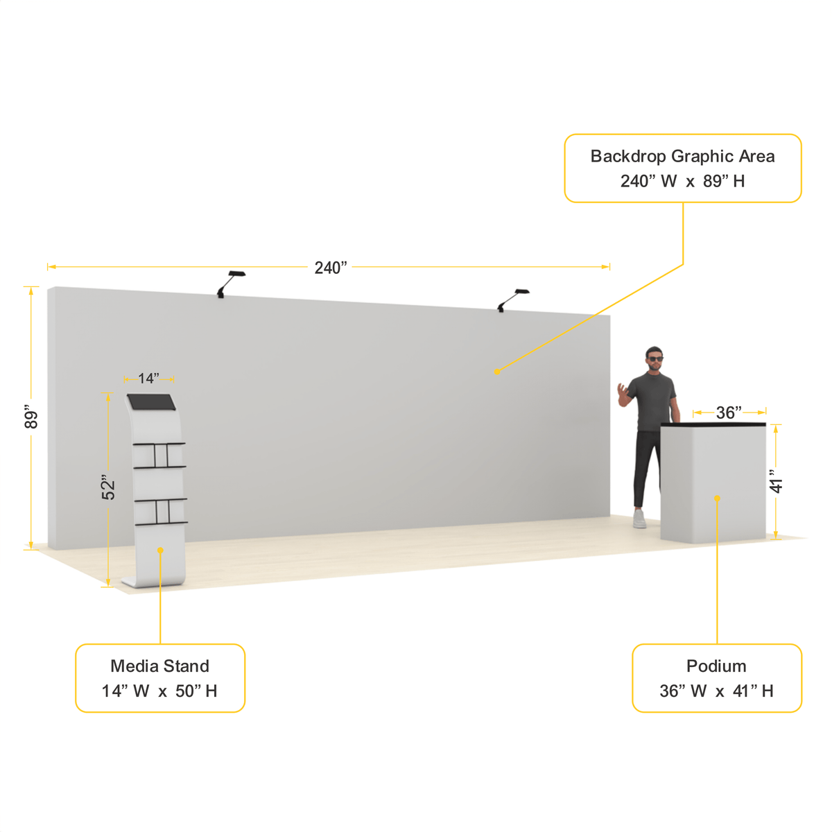 20ft Straight Pop-Up Trade Show Booth Kit with Podium & Media Stand – QuickPop™ Booth - ExpoPrint