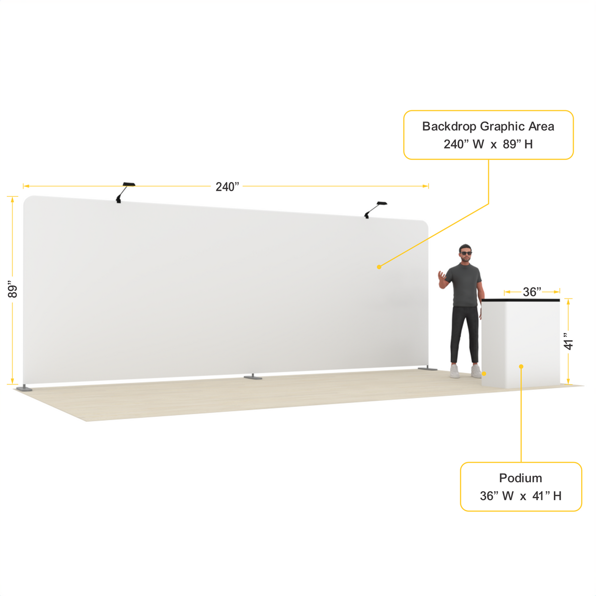 20ft Straight Tension Fabric Trade Show Booth Kit with Podium – TensionMax™