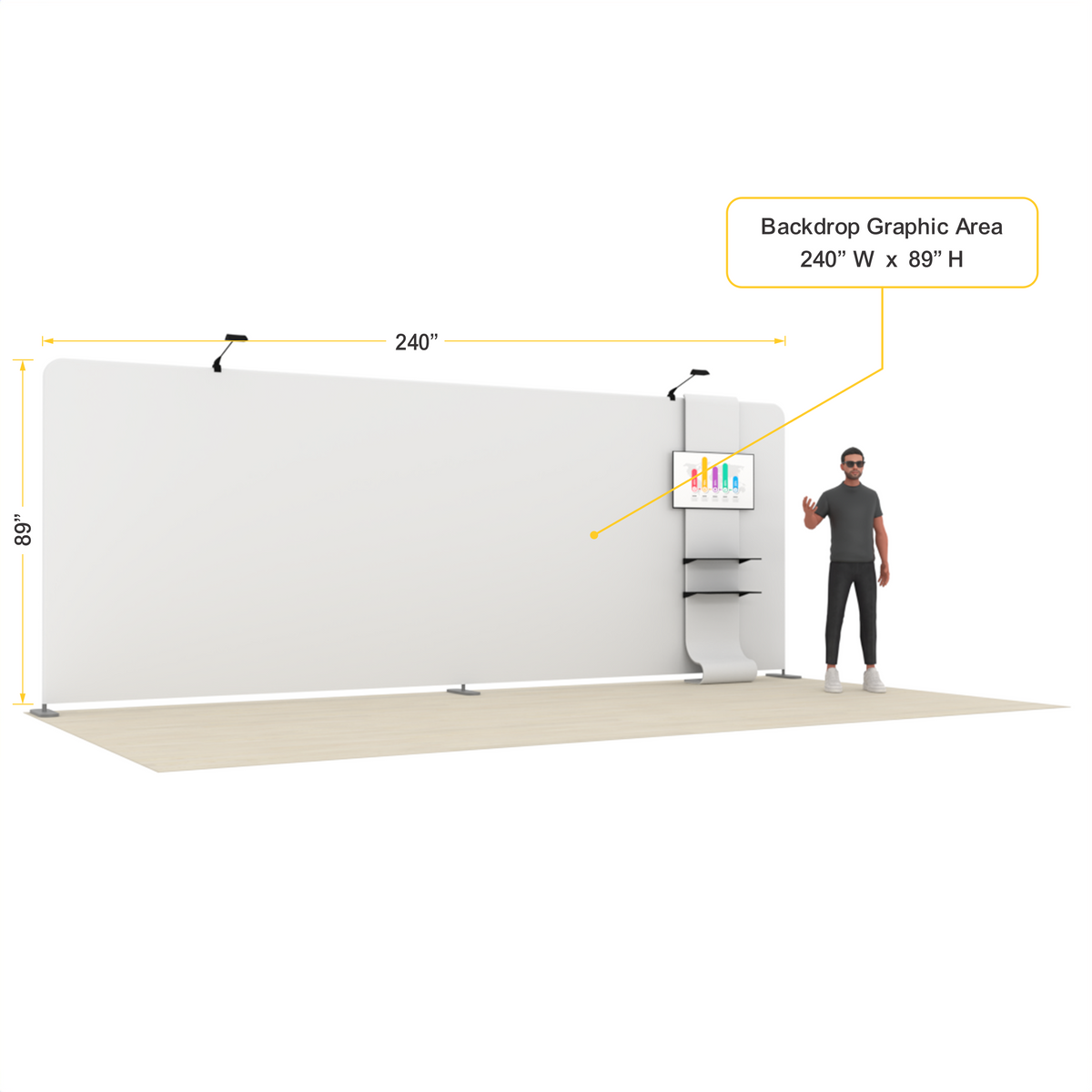 20ft Straight Tension Fabric Trade Show Booth Kit with TV Stand – TensionMax™