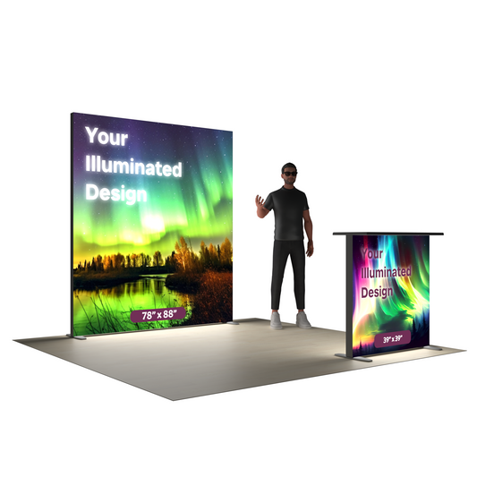 6ft Backlit SEG Lightbox Trade Show Booth with Illuminated Counter