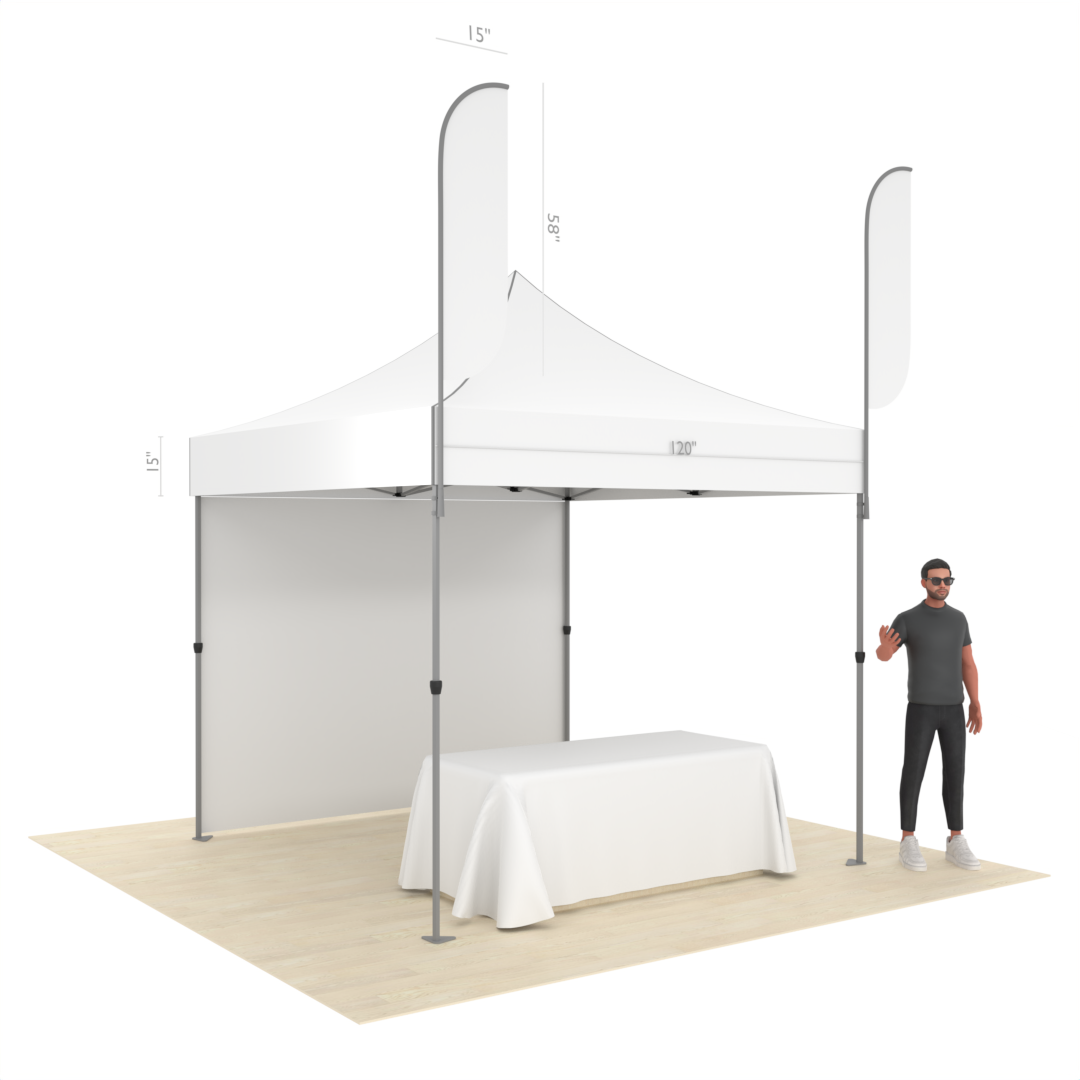 Custom Business Tent with Printed Logo, Back Wall, Table Throw & 2 Flags