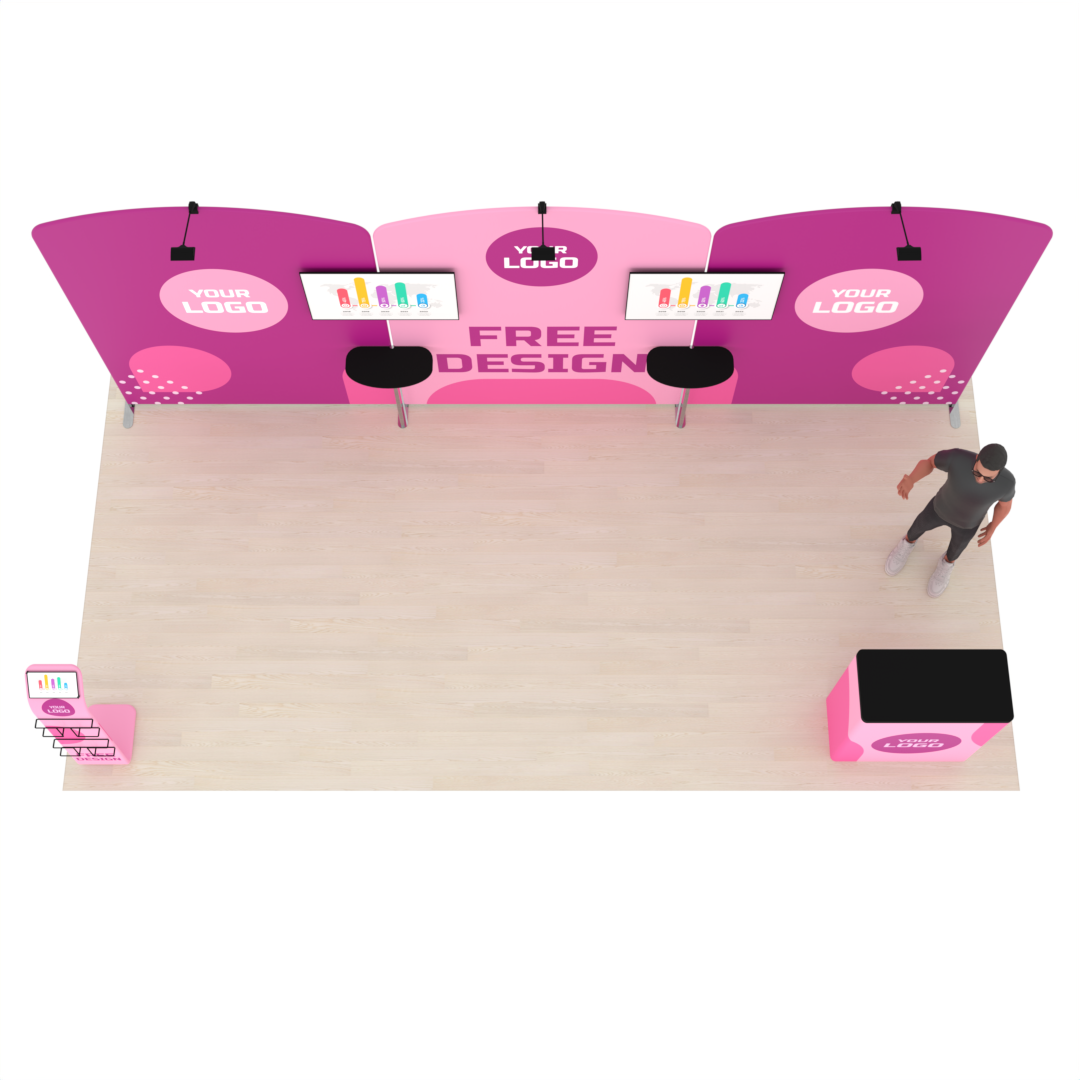 20ft PanelFusion™ 3-Panel Booth with 2 TV Mounts (#3)