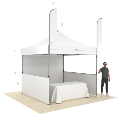 Branded Popup Tent Package with Custom Canopy Design, 3 Walls, Table Throw & 2 Feather Flags