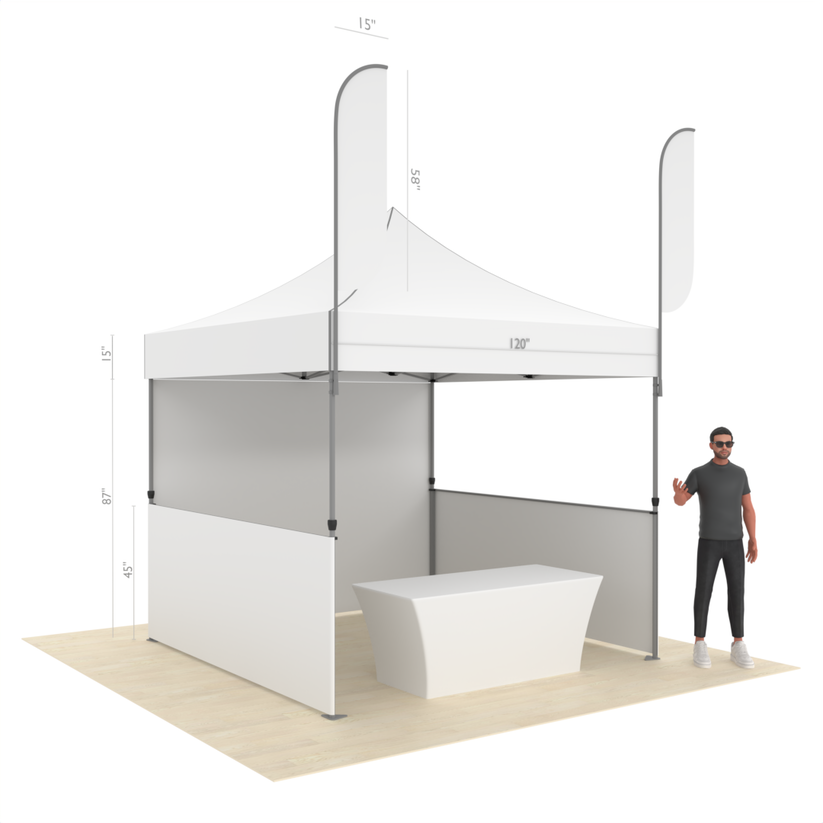 Branded Popup Tent with Custom Canopy Design, 3 Walls, Table Cover & 2 Flags