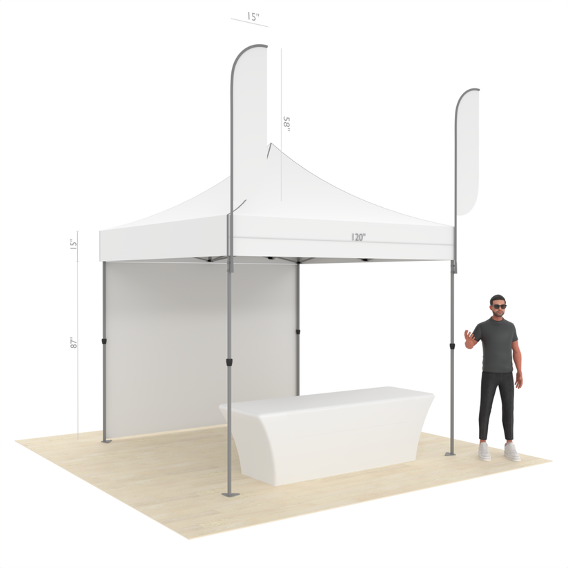 Custom Business Tent with Printed Logo, Back Wall, Table Cover & 2 Flags