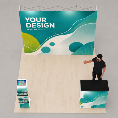 10ft QuickPop Straight + Podium + Media Stand
