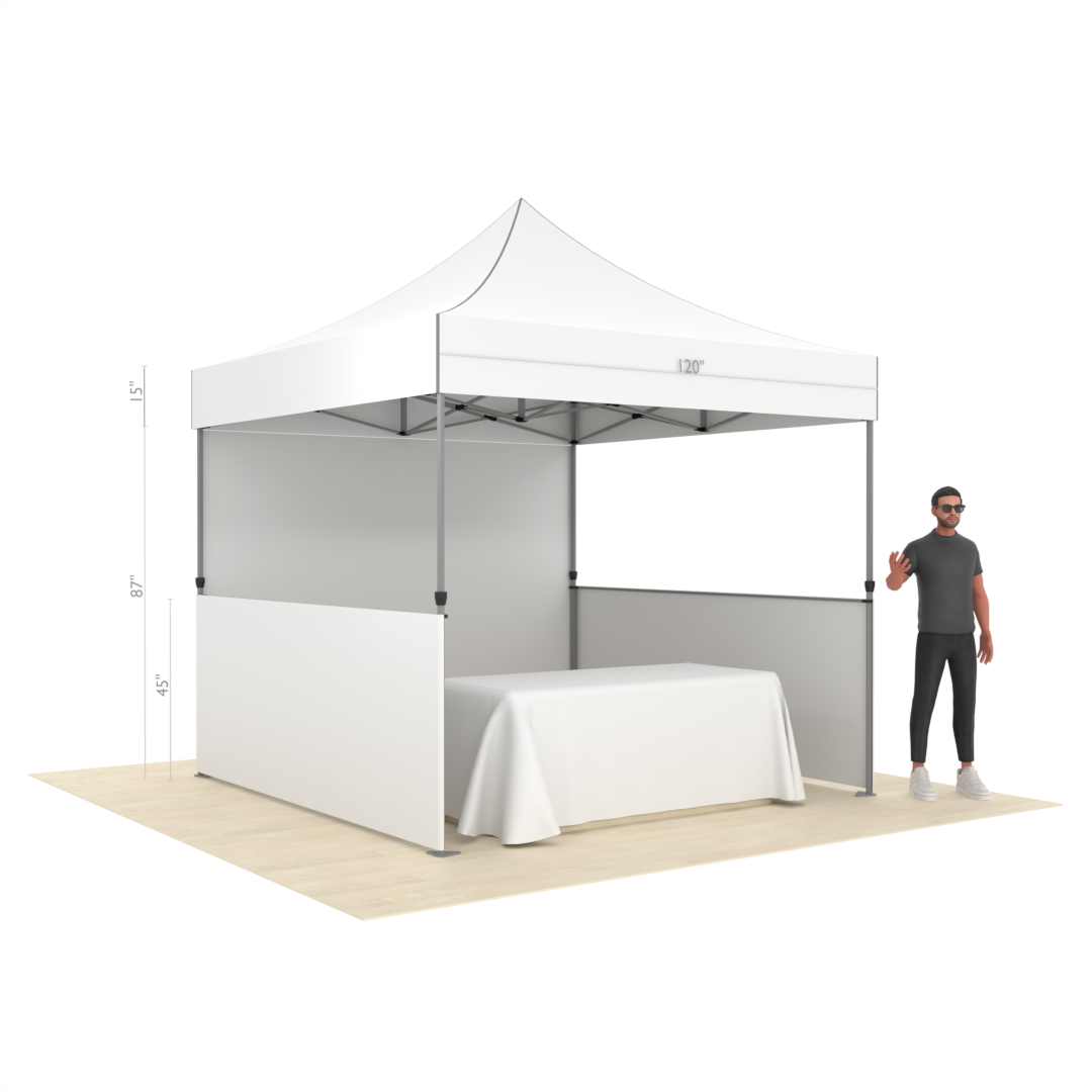 Custom Event Tent with Printed Canopy Design, 3 Walls & Table Throw