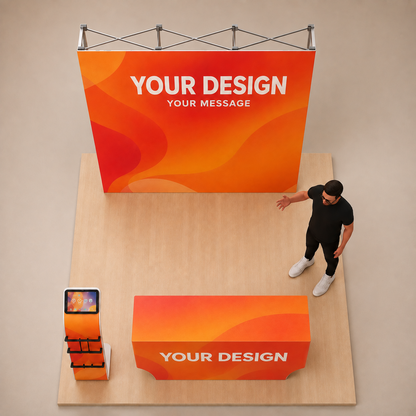 8ft QuickPop Straight + Table Covers + Media Stand