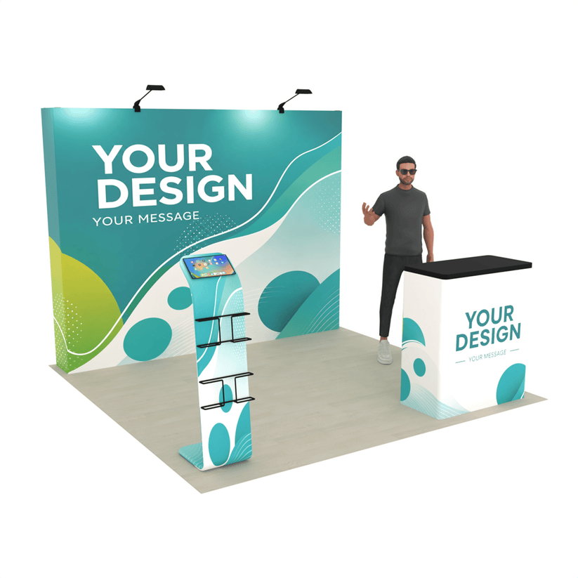 10ft QuickPop Straight + Podium + Media Stand - ExpoPrint