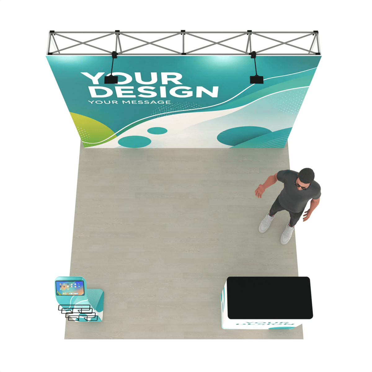 10ft QuickPop Straight + Podium + Media Stand - ExpoPrint