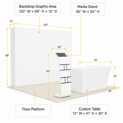 10ft QuickPop Straight + Table Covers + Media Stand