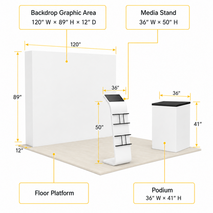 10ft QuickPop Straight + Podium + Media Stand