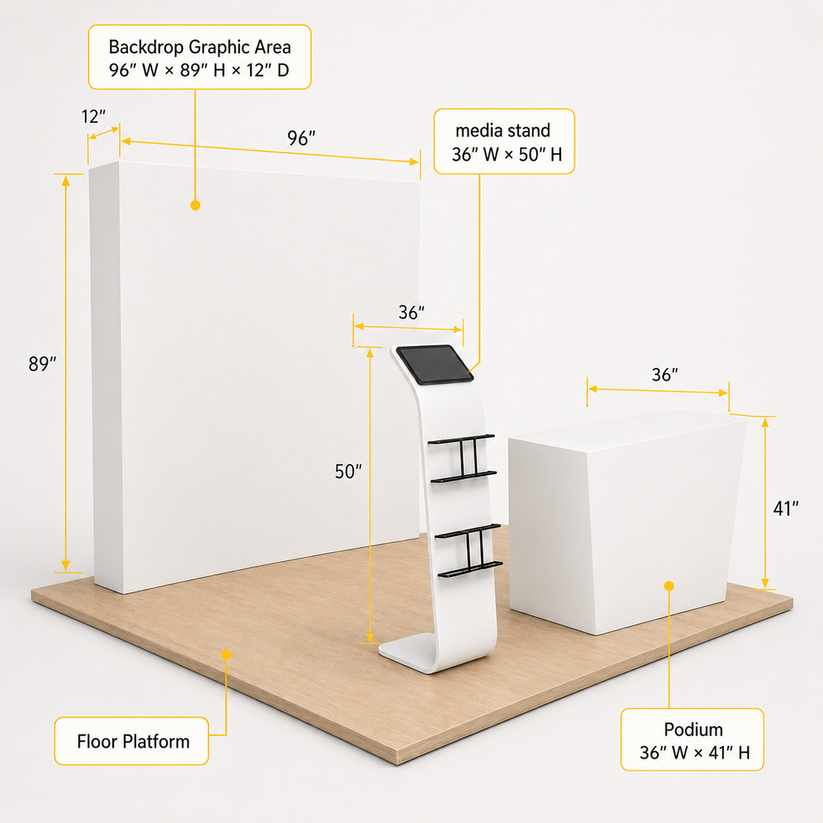8ft QuickPop Straight + Table Covers + Media Stand