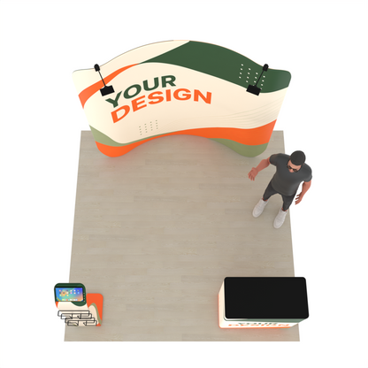 8ft Curved Tension Fabric Trade Show Display with Podium & Media Stand – TensionMax™