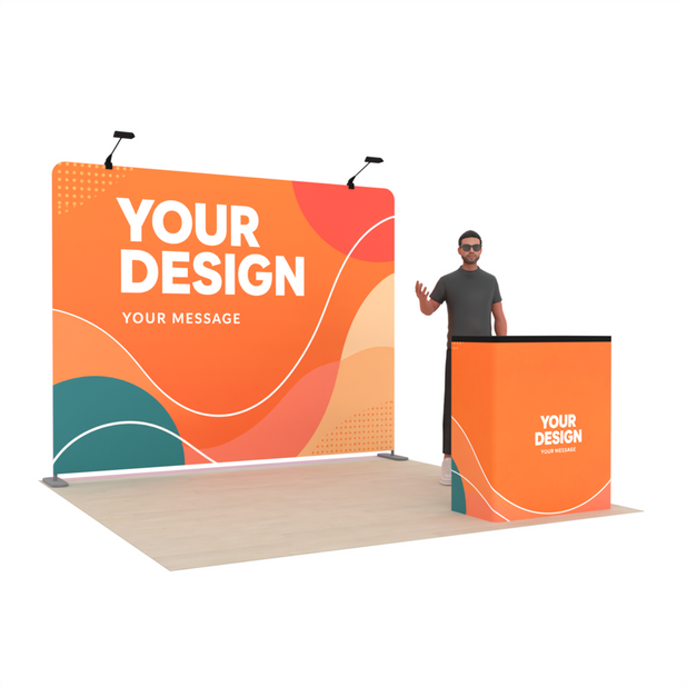10ft Straight Tension Fabric Trade Show Booth Kit with Podium – TensionMax™