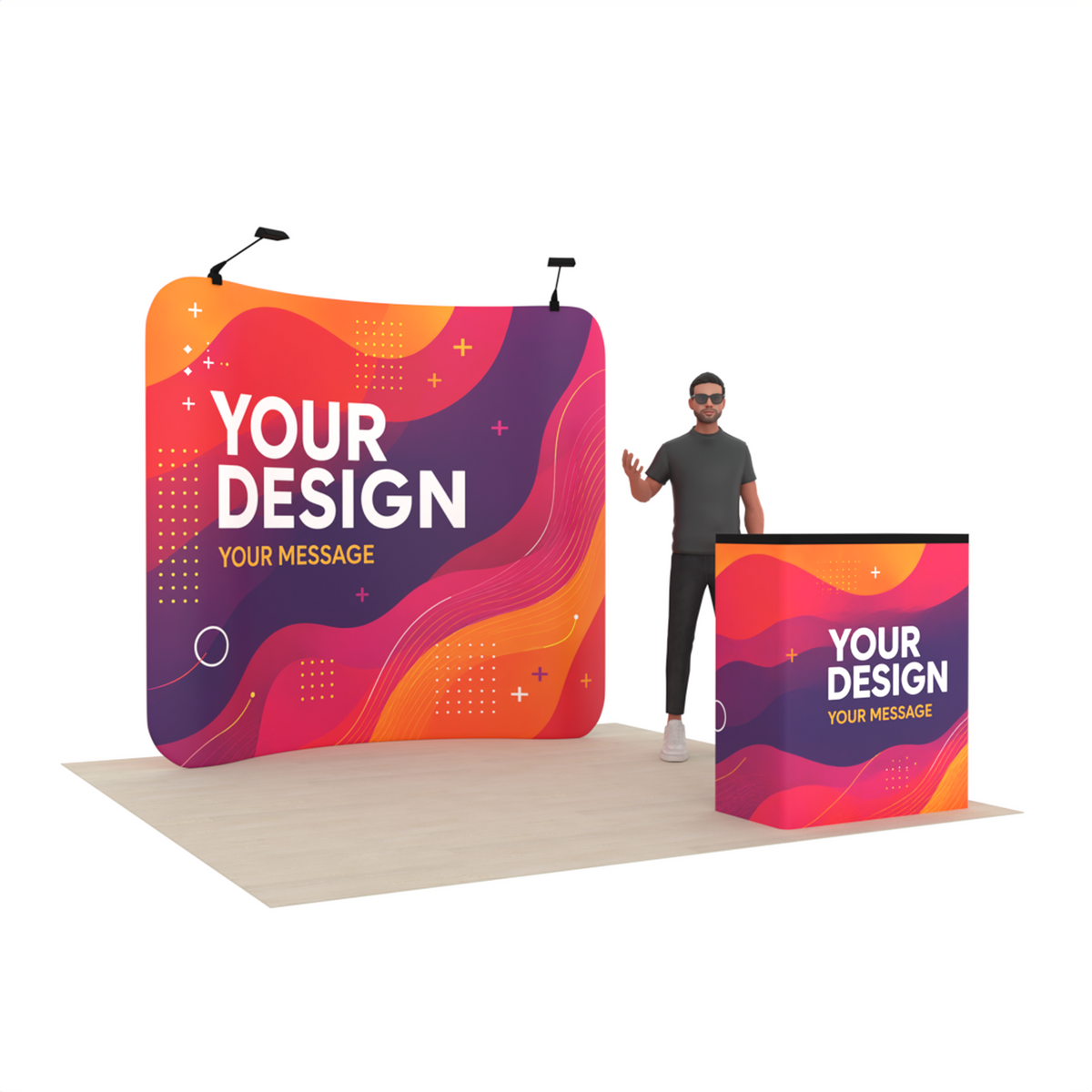 8ft Curved Tension Fabric Trade Show Display with Podium – TensionMax™