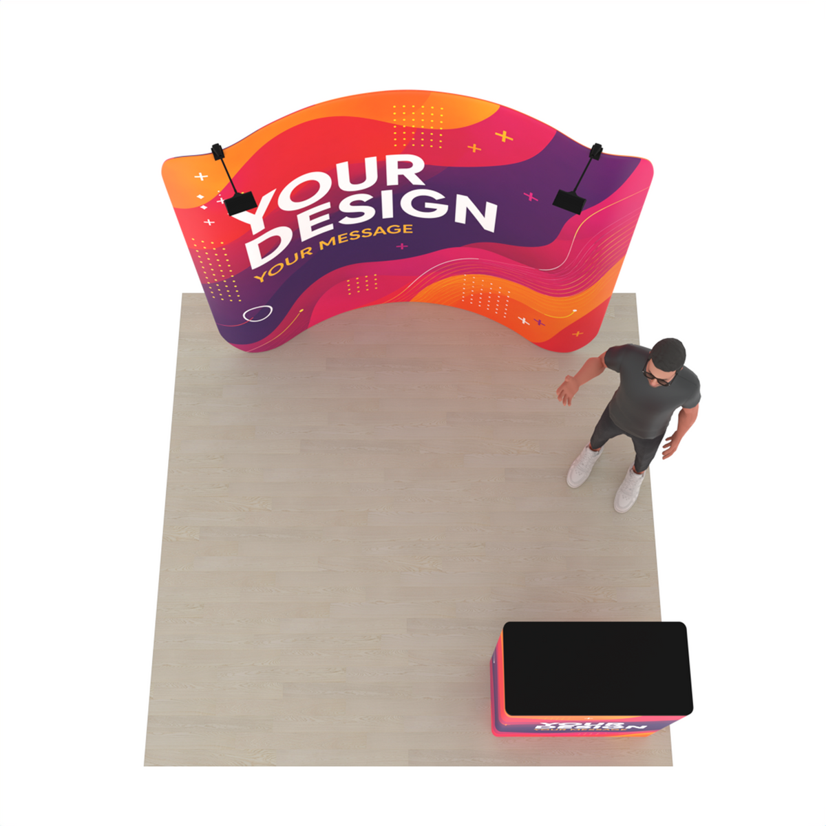 8ft Curved Tension Fabric Trade Show Display with Podium – TensionMax™